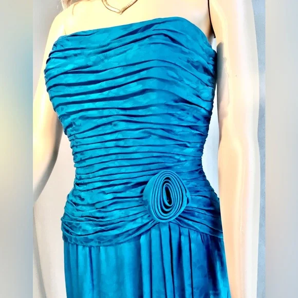 AJ BARI Vintage Blue Strapless mini cocktail dress Ruching Draping Quiet Luxury - Picture 4 of 13